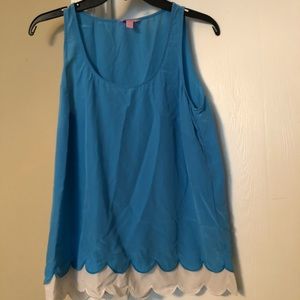 Blue tank top with scallop bottom